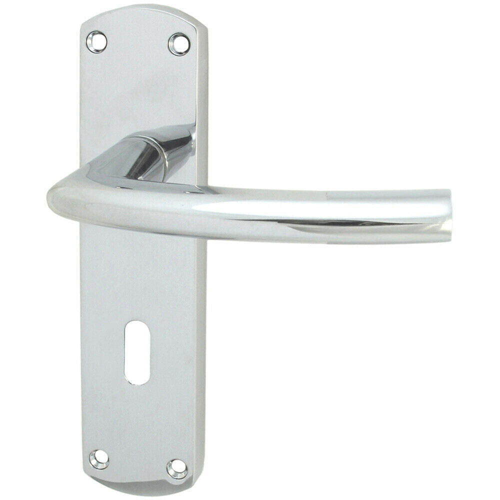 Curved Bar Lever on Lock Backplate Oval Profile 170 x 42mm Polished Chrome